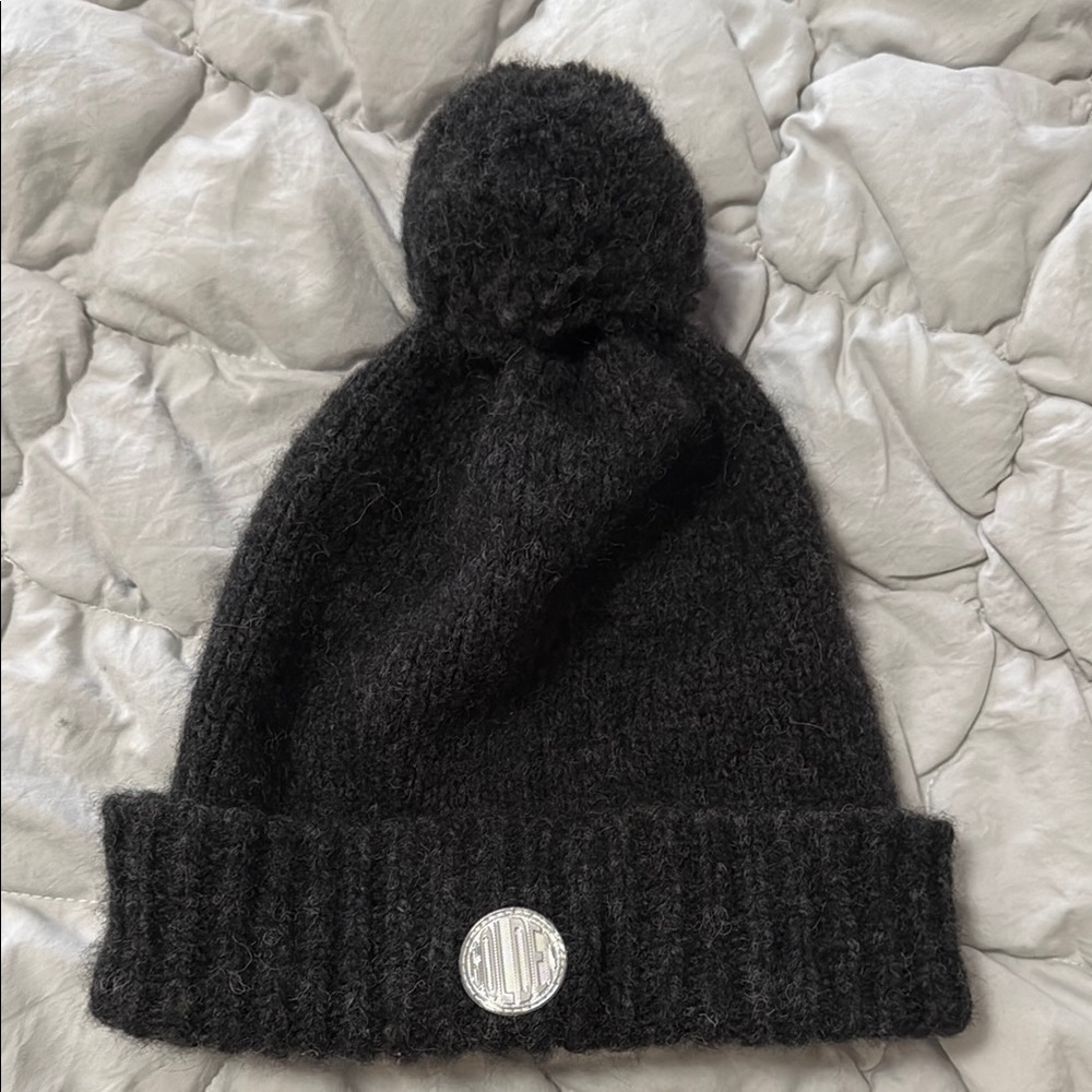 Golden Goose Black Pom-Pom Hat with Ribbed Brim